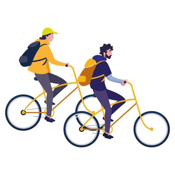 Dos hombres montar en bicicleta sobre fondo blanco — Vector de stock