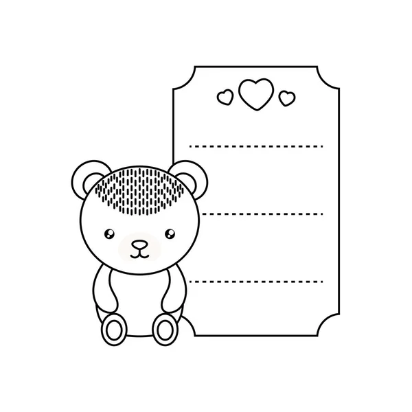 Drăguț copil urs mic cu carte și inimi decorare — Vector de stoc