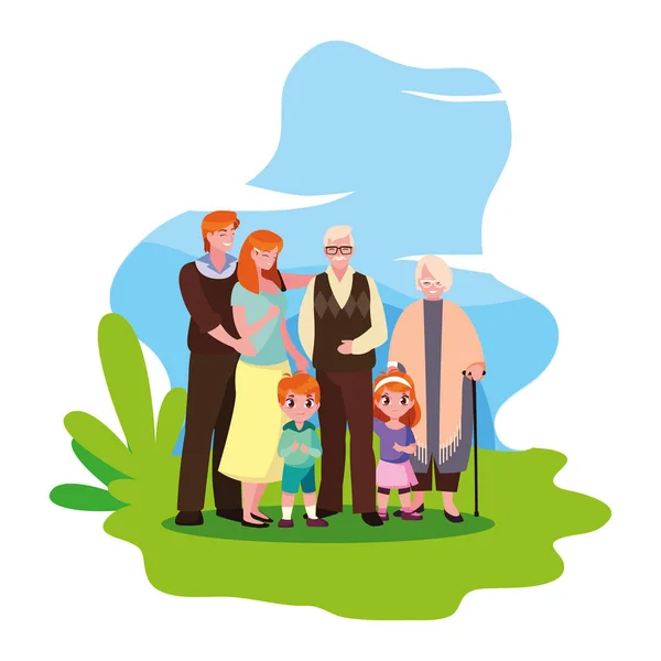 Члены семьи вместе на открытом воздухе — стоковый вектор