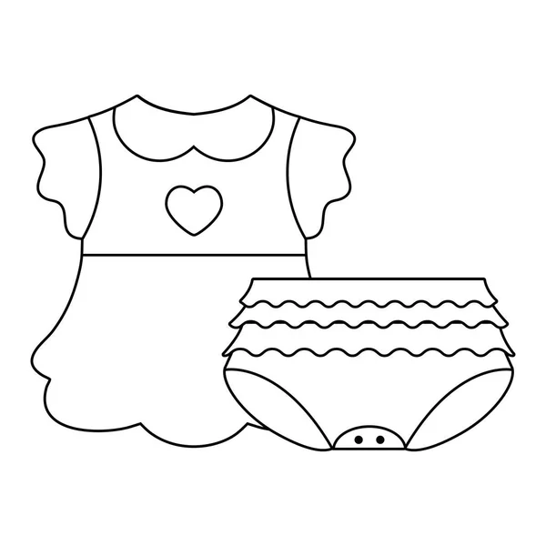 Kleid Baby mit Windel für Mädchen isoliert Symbol — Stockvektor