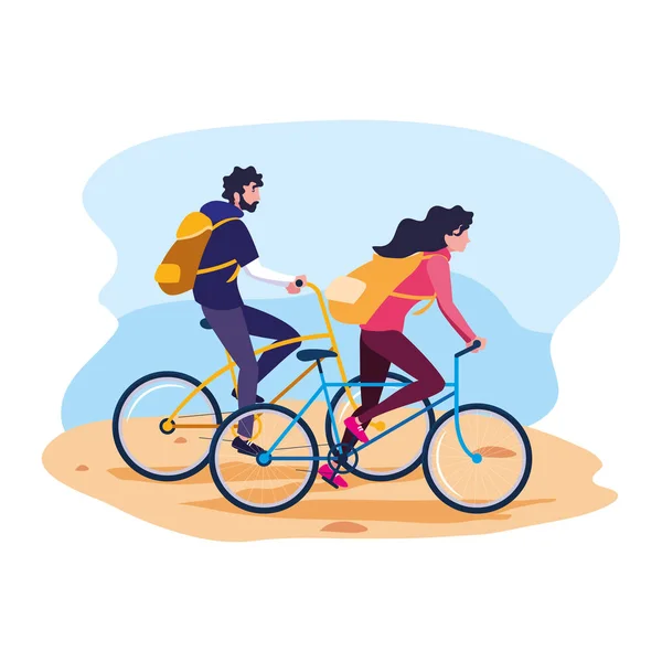 Erkek ve kadın bisiklete biniyor — Stok Vektör