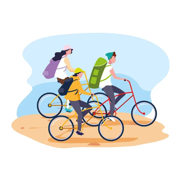 Hommes et femmes à vélo — Image vectorielle