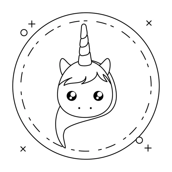 Kepala bayi unicorn kecil yang lucu dalam lingkaran bingkai - Stok Vektor