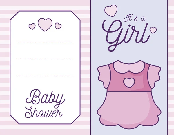Baby-Dusche Karte ist es ein Mädchen mit Kleidung — Stockvektor