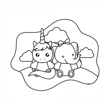 manzara fil bebek ile sevimli küçük Unicorn