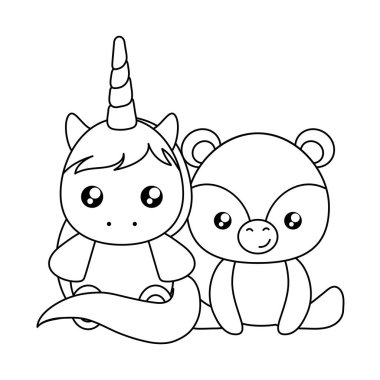 ayı Bebek karakter ile sevimli küçük Unicorn