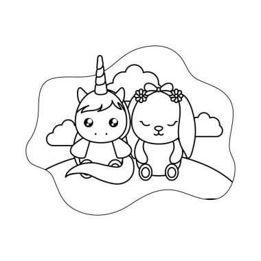 manzara Bunny bebek ile sevimli küçük Unicorn