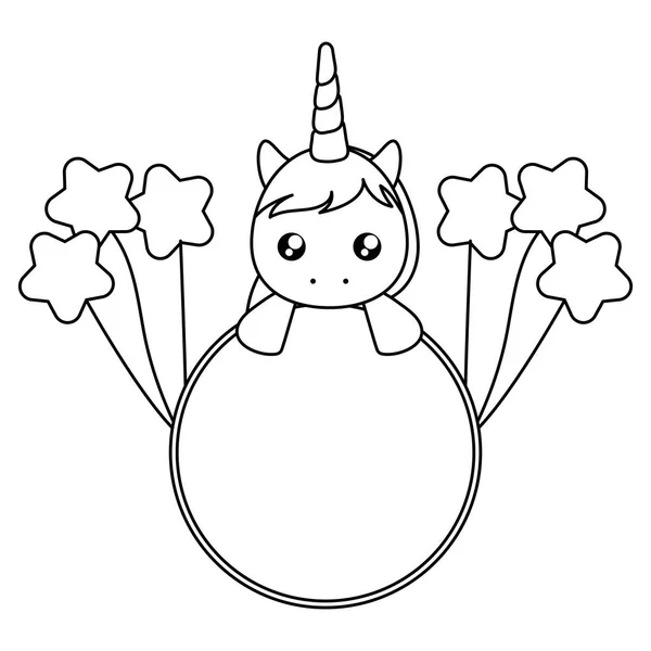 Kepala bayi unicorn kecil yang lucu dengan balon helium - Stok Vektor