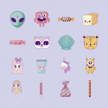 sevimli set simgeler tarzı Kawaii