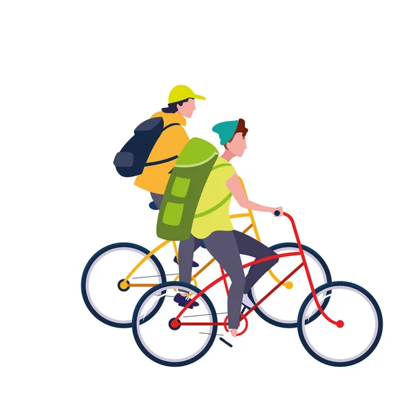 Dos hombres montar en bicicleta sobre fondo blanco — Vector de stock