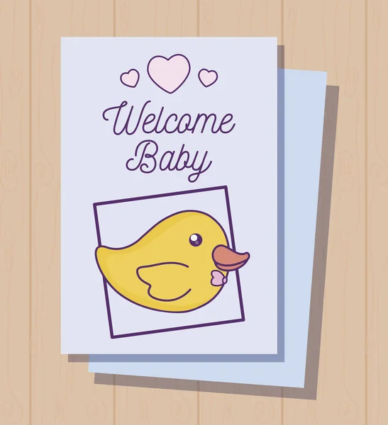 Baby shower card with cute duck — Stock Vector