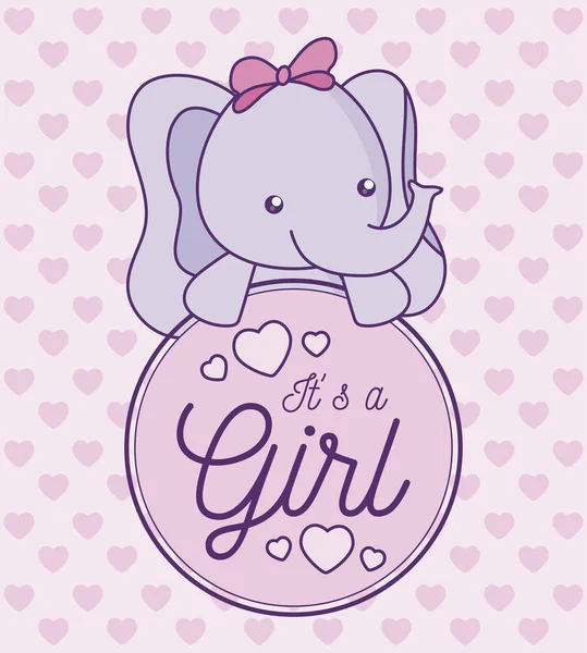 Baby shower card it is a girl with cute elephant — Stockvector