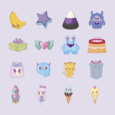 sevimli set simgeler tarzı Kawaii
