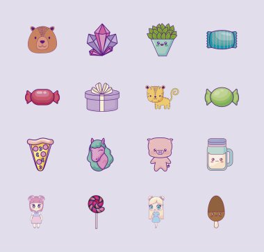 sevimli set simgeler tarzı Kawaii