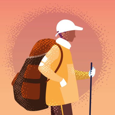 sırt çantası avatar karakter ile adam gezgin