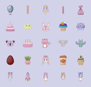 sevimli set simgeler tarzı Kawaii