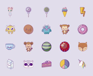sevimli set simgeler tarzı Kawaii