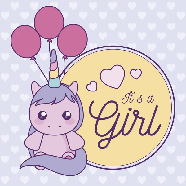 Μωρό κάρτα ντους είναι ένα κορίτσι με χαριτωμένο μονόκερος — Διανυσματικό Αρχείο