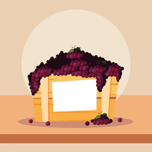 Свіжі фрукти винограду в дерев'яній ящику — стоковий вектор