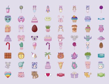 sevimli set simgeler tarzı Kawaii