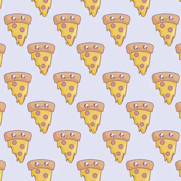 Muster von Scheiben leckerer Pizza kawaii Stil — Stockvektor