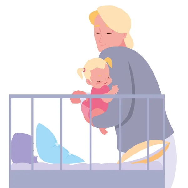Pai com seu bebê no berço —  Vetores de Stock
