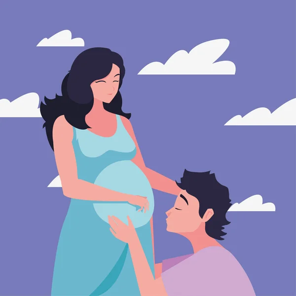 Embarazo en pareja y diseño de maternidad — Vector de stock