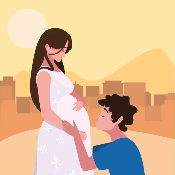 Cuplu de sarcină și design de maternitate — Vector de stoc