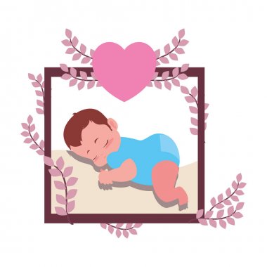 sevimli küçük bebek oturma dalları tasarım yaprakları