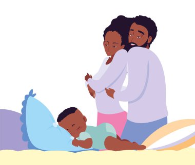 Anne ve baba yatak bakım bebek alma