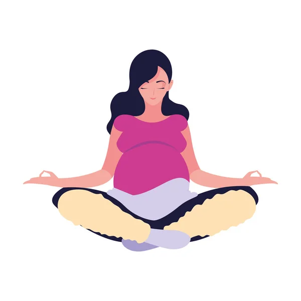 Mujer embarazada sentada pose yoga embarazo y maternidad — Vector de stock