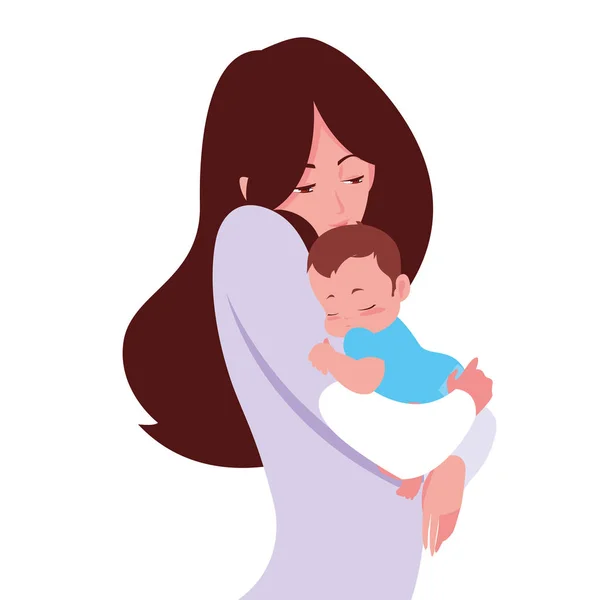 Mamma portando il suo bambino tra le braccia — Vettoriale Stock