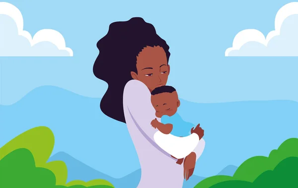 Anne kollarında bebeği taşıyan — Stok Vektör