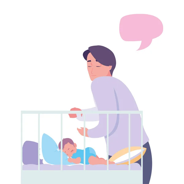 Papa met haar baby in de wieg — Stockvector