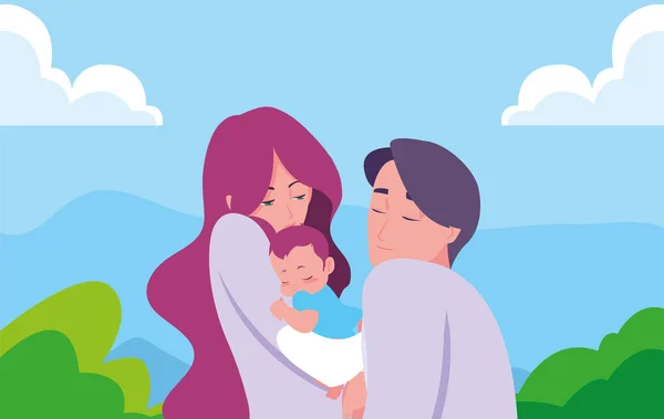 妈妈和爸爸抱着她的新生儿 — 图库矢量图片