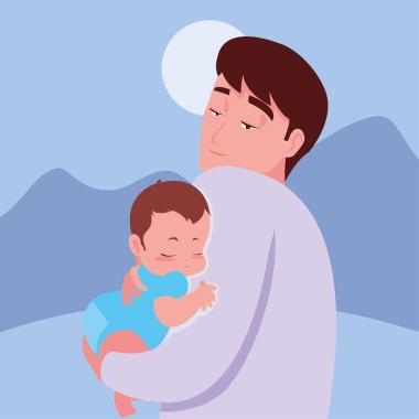 babası onun bebeği kollarına taşıyor.