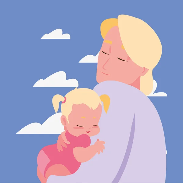 Pai carregando seu bebê menina nos braços —  Vetores de Stock