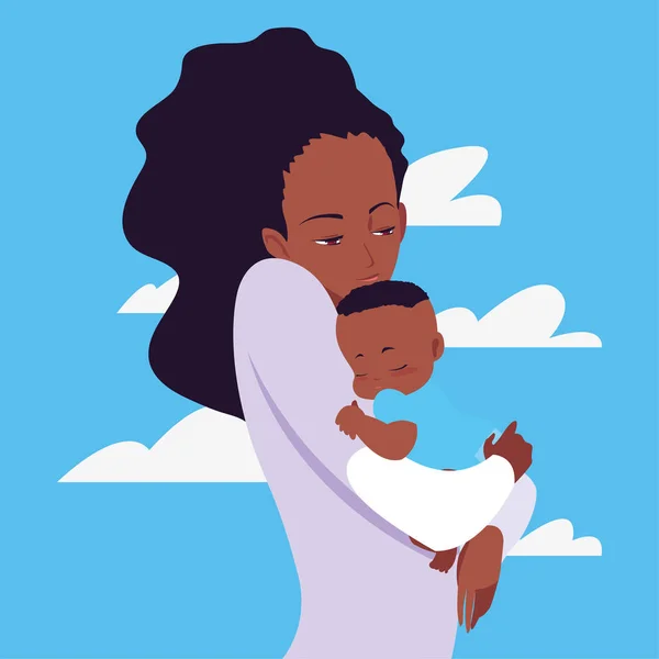 Mãe carregando seu bebê em seus braços —  Vetores de Stock