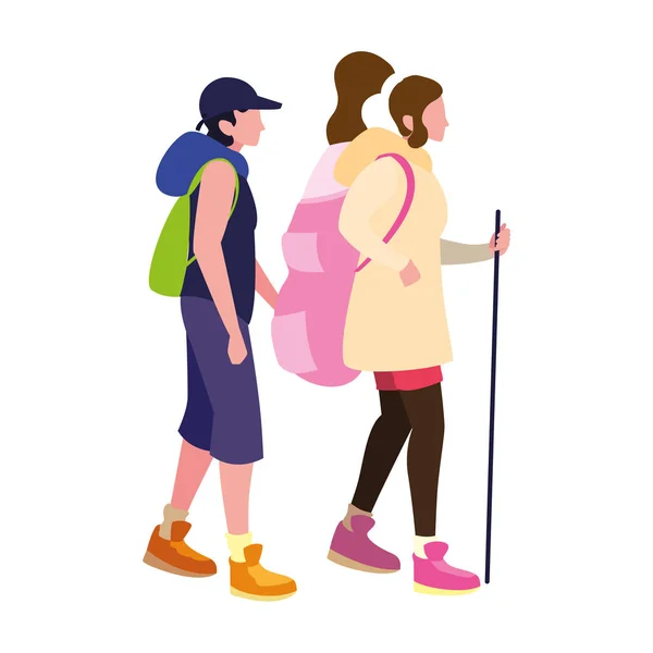 Пара з рюкзаком пішохідний мандрівний захоплення — стоковий вектор