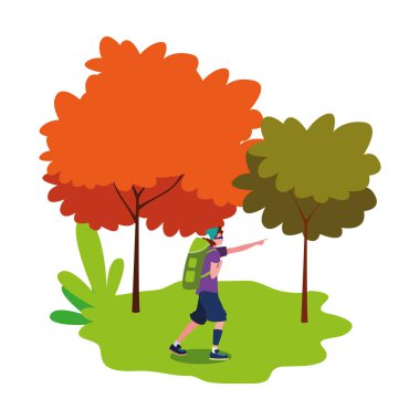 sırt çantası vektör görselleştirme ile genç adam