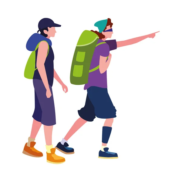 Hombres con mochila senderismo wanderlust — Vector de stock