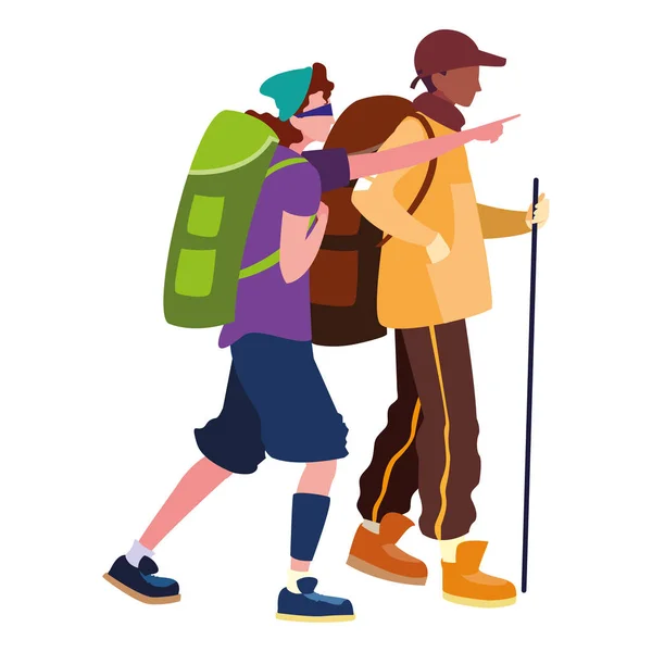 Muži s batohu na pěší turistiku — Stockový vektor