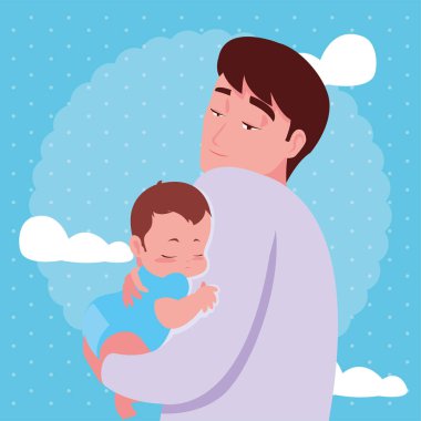 babası onun bebeği kollarına taşıyor.