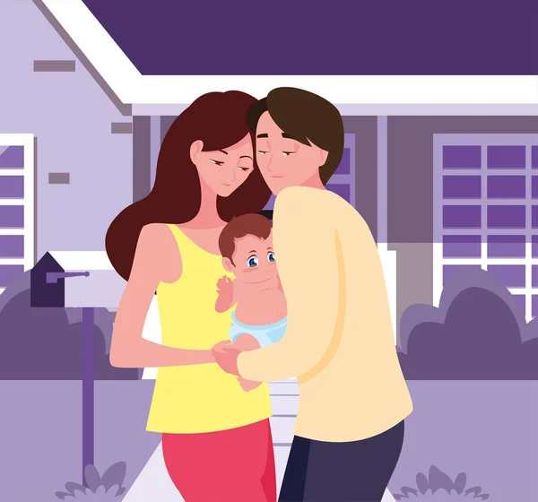 Çift ve bebek aile tasarımı — Stok Vektör
