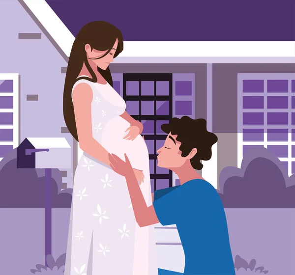 Embarazo en pareja y diseño de maternidad — Vector de stock