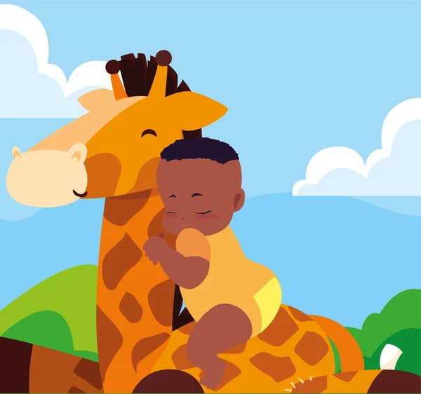 Niño con jirafa de juguete — Archivo Imágenes Vectoriales