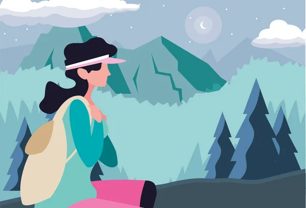 Femme avec sac à dos randonnée wanderlust — Image vectorielle