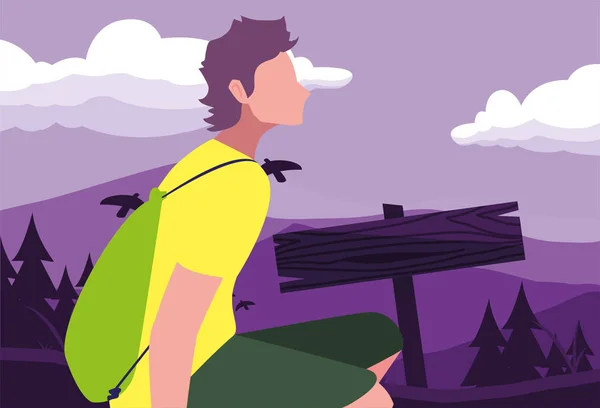 Homme avec sac à dos randonnée wanderlust — Image vectorielle
