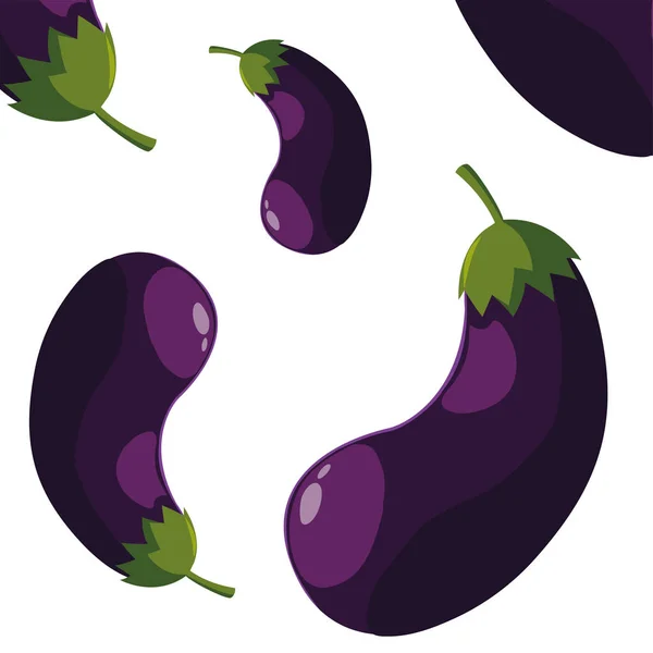 Aubergines verse plantaardige witte achtergrond — Stockvector