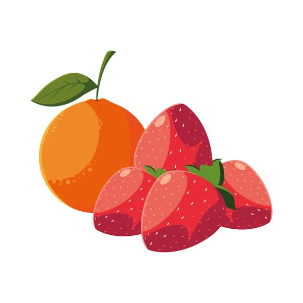 Frutas frescas naranja y fresas — Vector de stock